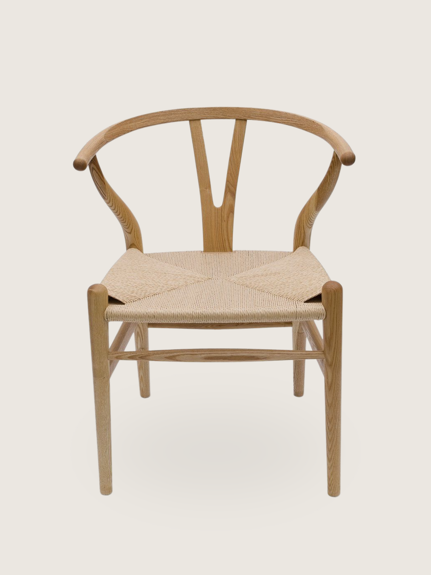 Wishbone Shaped Chair - Ash Wood, Woven Seat, Curved Back