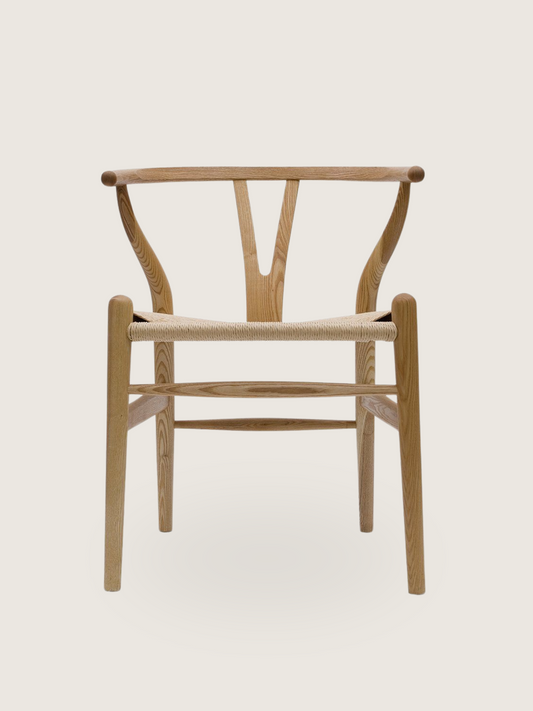 Wishbone Shaped Chair - Ash Wood, Woven Seat, Curved Back