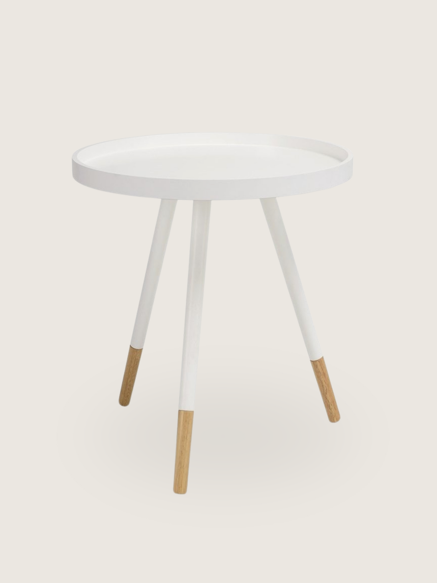 Round Tray Side Table - White, Oak Legs