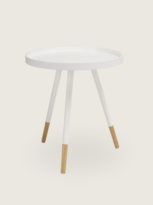 Round Tray Side Table - White, Oak Legs