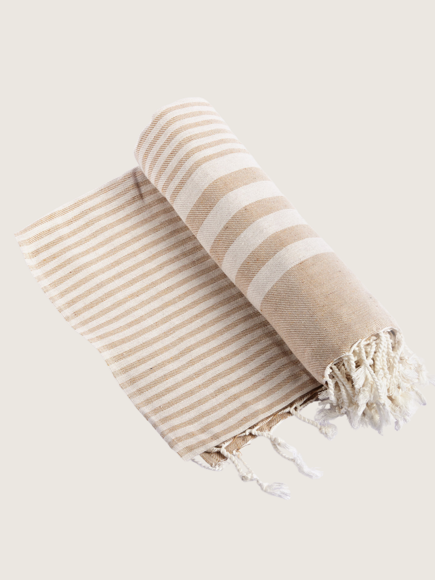 White Striped Cotton Throw Blanket - Beige